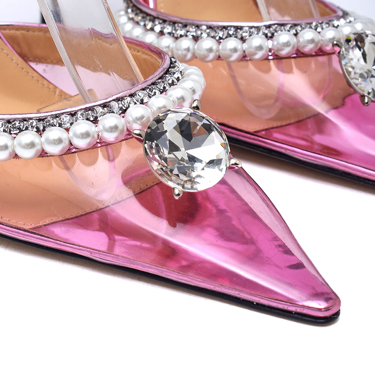 Mach & Mach -Bubblegum Pvc & Patent Leather Diamond of Elizabeth Pearl Sandals